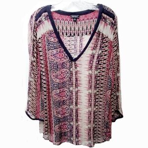 Lucky Brand Semisheer Deep Vneck Floral Paisley Top Size 2X